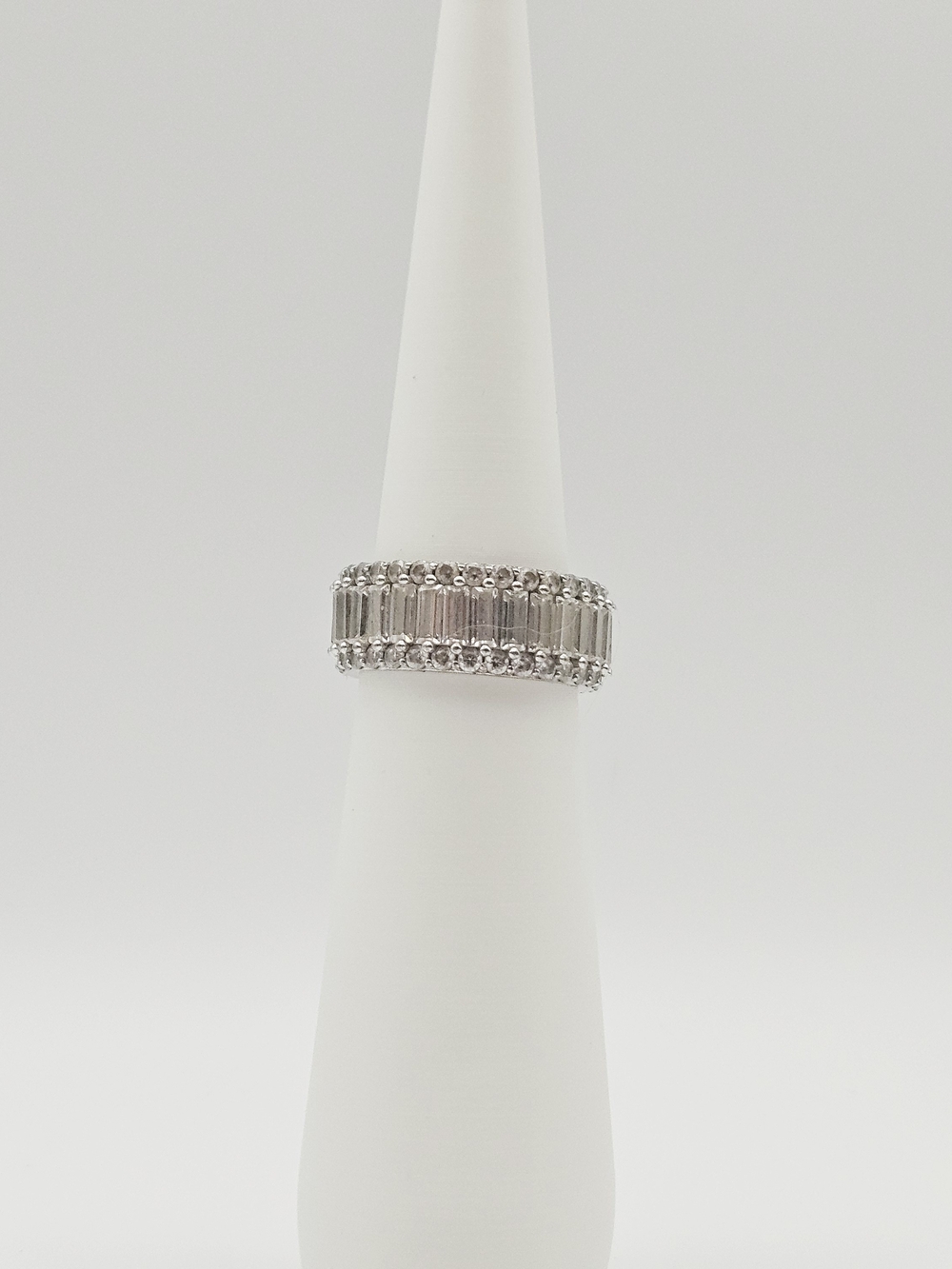 Sterling Silver Baguette & Pavé Band Ring